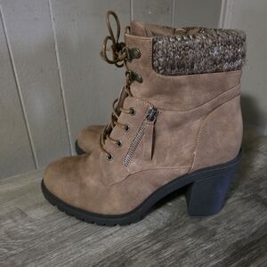 11WW Torrid Brown Lace Up Boots with Knit Cuff